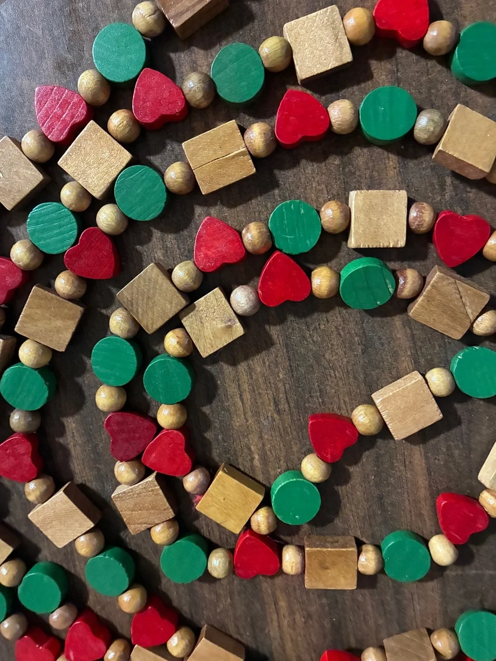 Vtg Christmas Tree Holiday Garland Wood Beads Hearts Farmhouse Country 9Ft
